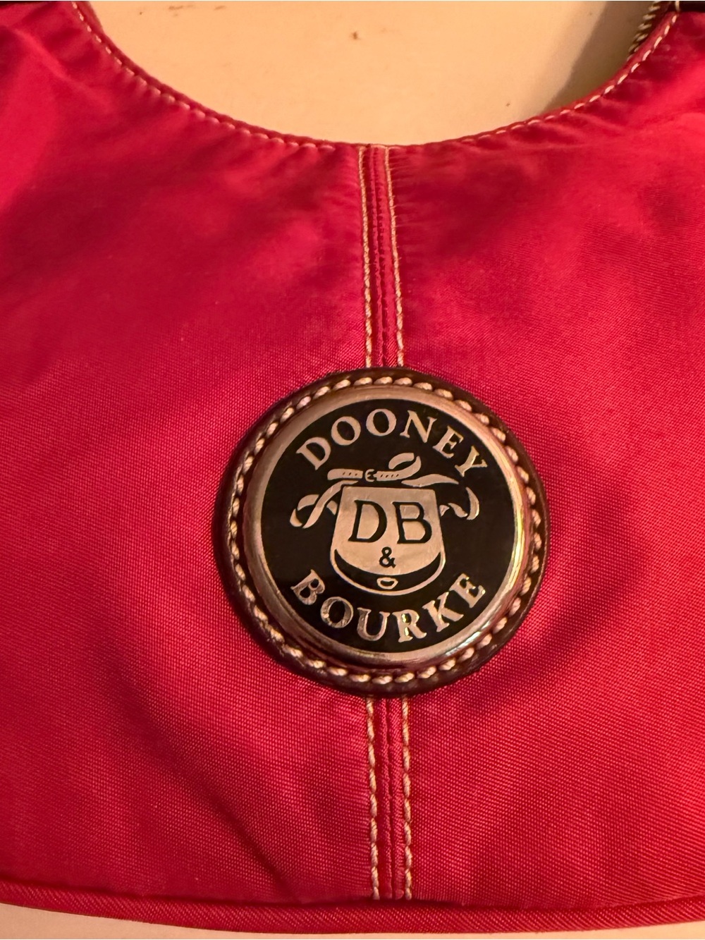 Dooney & Bourke Red Shoulder Bag with Brown Leather Accents - Picture 2 of 6